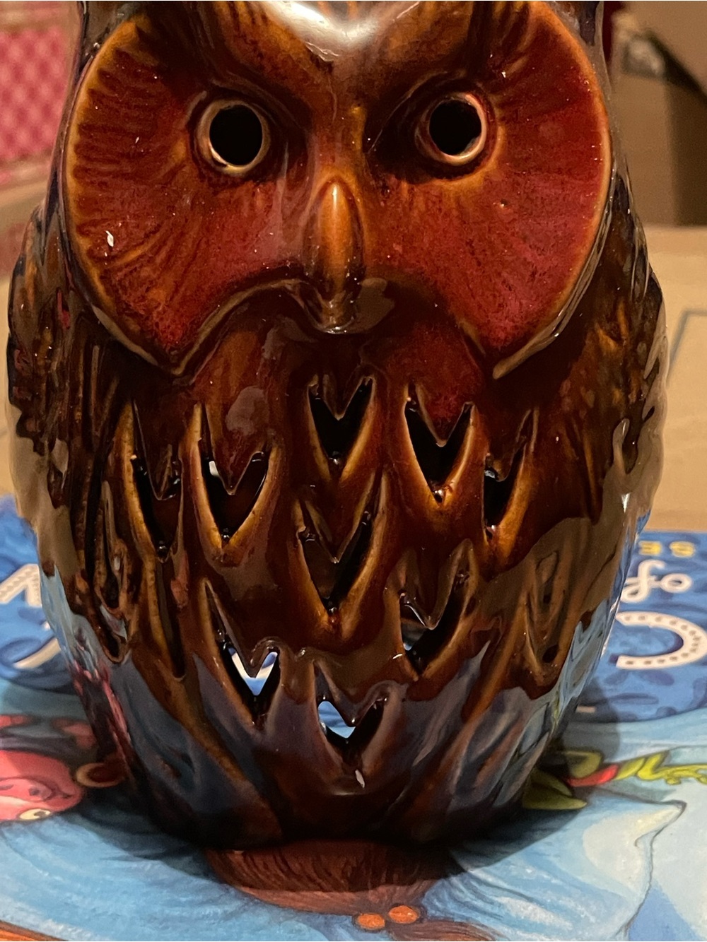 Pink Zebra Glossy Brown Owl Accent Figurine